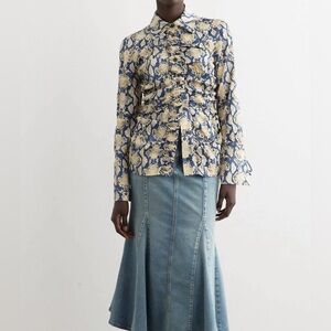 Ganni Snakeskin Print Crinkle Blouse